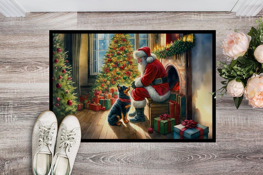 Lancashire Heeler and Santa Claus Doormat Indoor Outdoor 18H X 27W Front Door Mat Rugs for Entryway, Non Slip Washable