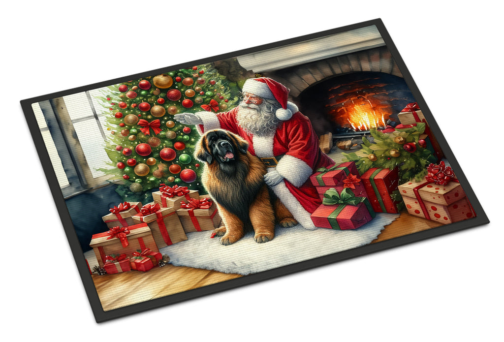 Leonberger and Santa Claus Doormat Indoor Outdoor 18H X 27W Front Door Mat Rugs for Entryway, Non Slip Washable