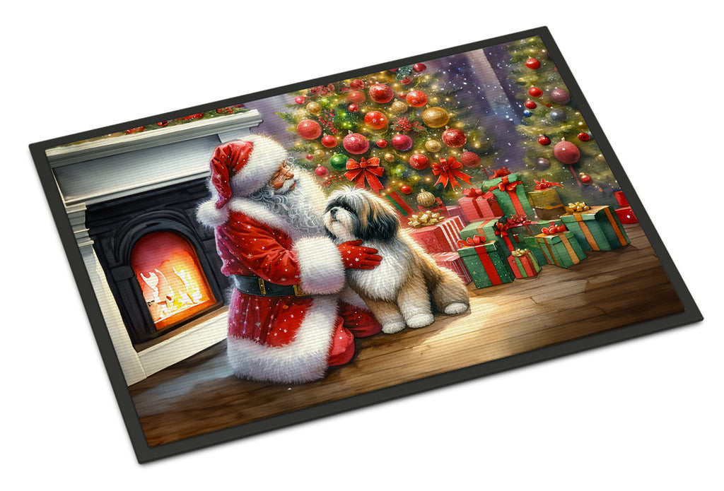 Lhasa Apso and Santa Claus Doormat Indoor Outdoor 24H X 36W Front Door Mat Rugs for Entryway, Non Slip Washable Low Pile,
