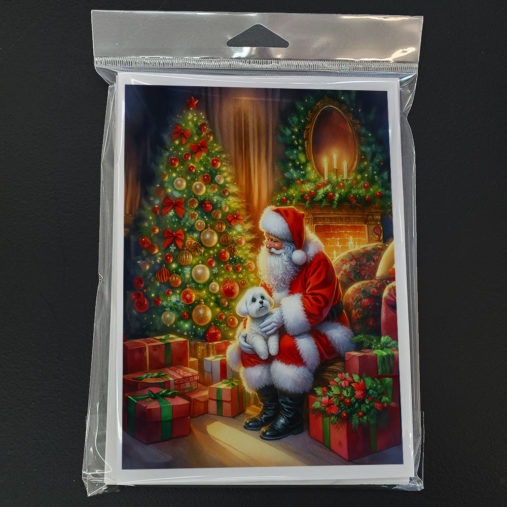 Maltese and Santa Claus Greeting Cards Pack of 8 Blank Cards with Envelopes Whimsical A7 Size 5x7
