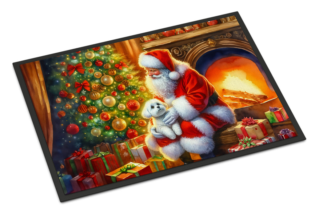 Maltese and Santa Claus Doormat Indoor Outdoor 24H X 36W Front Door Mat Rugs for Entryway, Non Slip Washable Low Pile,