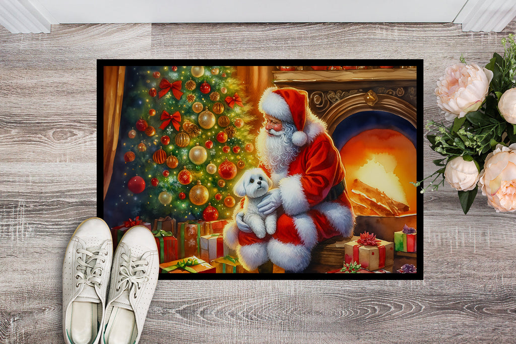 Maltese and Santa Claus Doormat Indoor Outdoor 24H X 36W Front Door Mat Rugs for Entryway, Non Slip Washable Low Pile,
