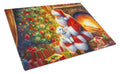 Maltese and Santa Claus Cutting Board Tempered Glass Kitchen Cutting Surface, Heat Resistant Chopping, Non-Slip Feet, Food Prep & Serving