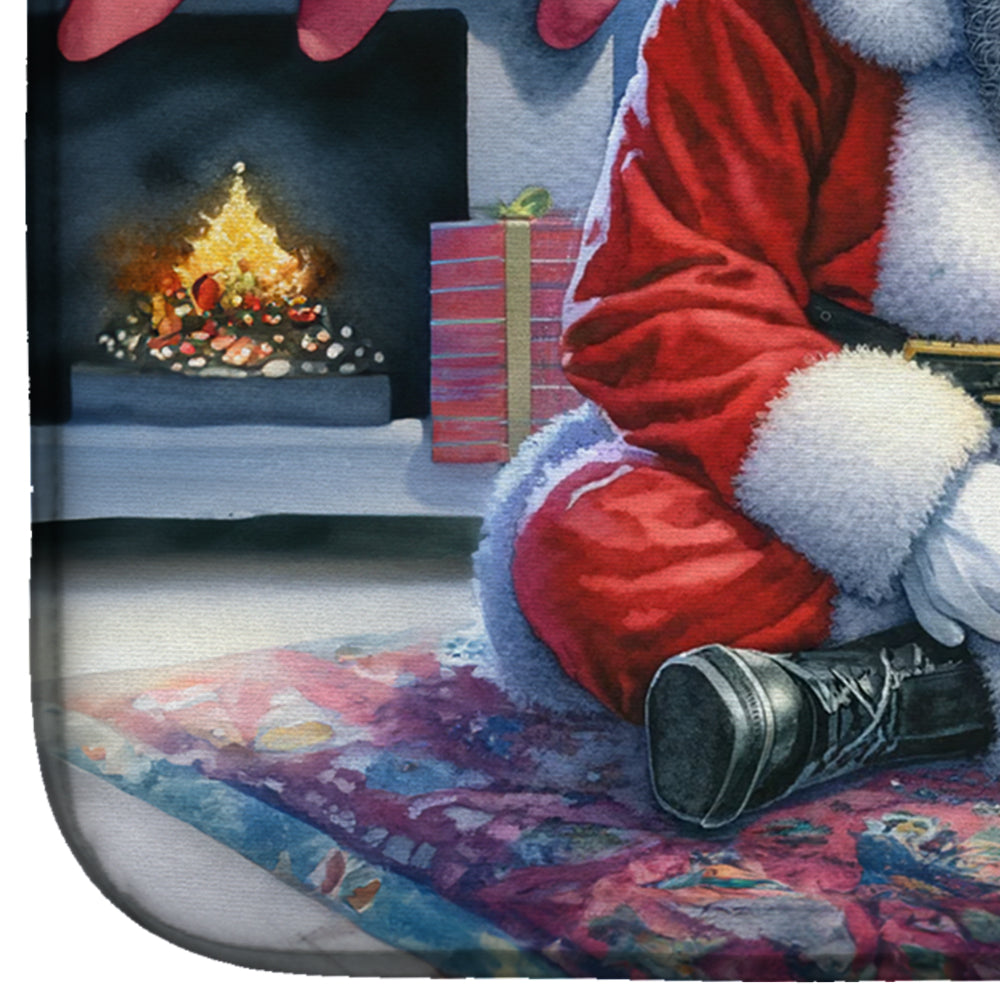 Manchester Terrier and Santa Claus Dish Drying Mat Absorbent Dish Drying Mat Pad for Kitchen Counter Dish Drainer Mat for Countertop, 14 x 21", Multicolor