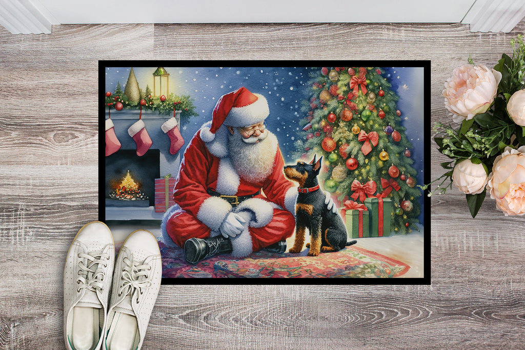 Manchester Terrier and Santa Claus Doormat Indoor Outdoor 18H X 27W Front Door Mat Rugs for Entryway, Non Slip Washable