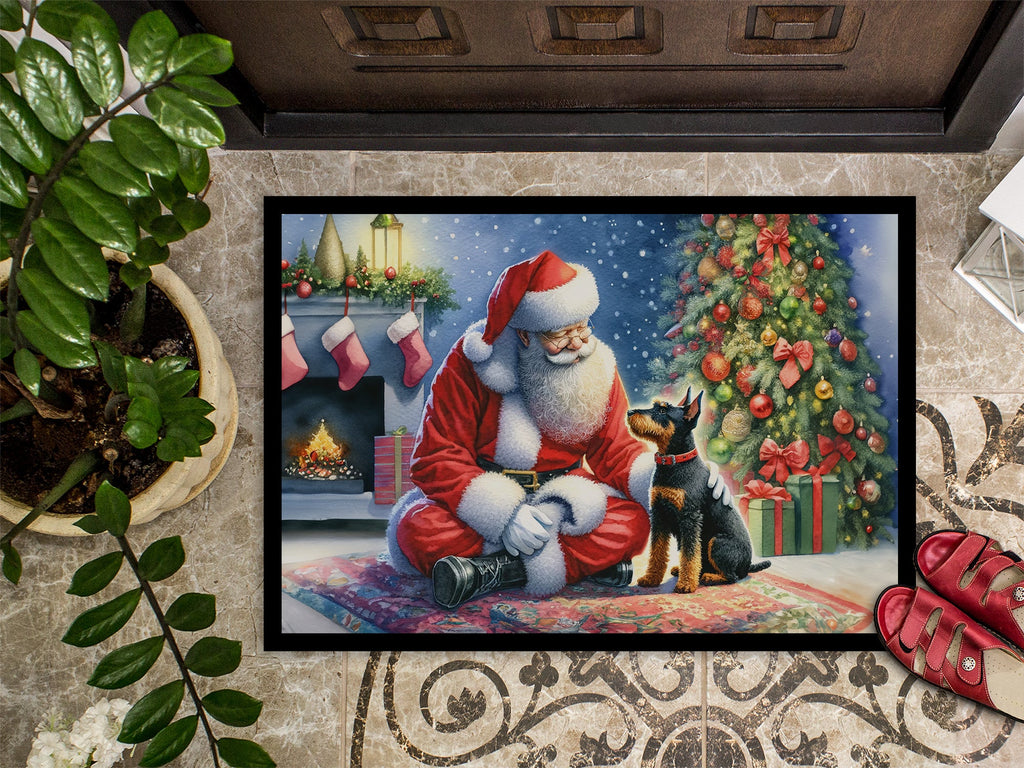 Manchester Terrier and Santa Claus Doormat Indoor Outdoor 18H X 27W Front Door Mat Rugs for Entryway, Non Slip Washable