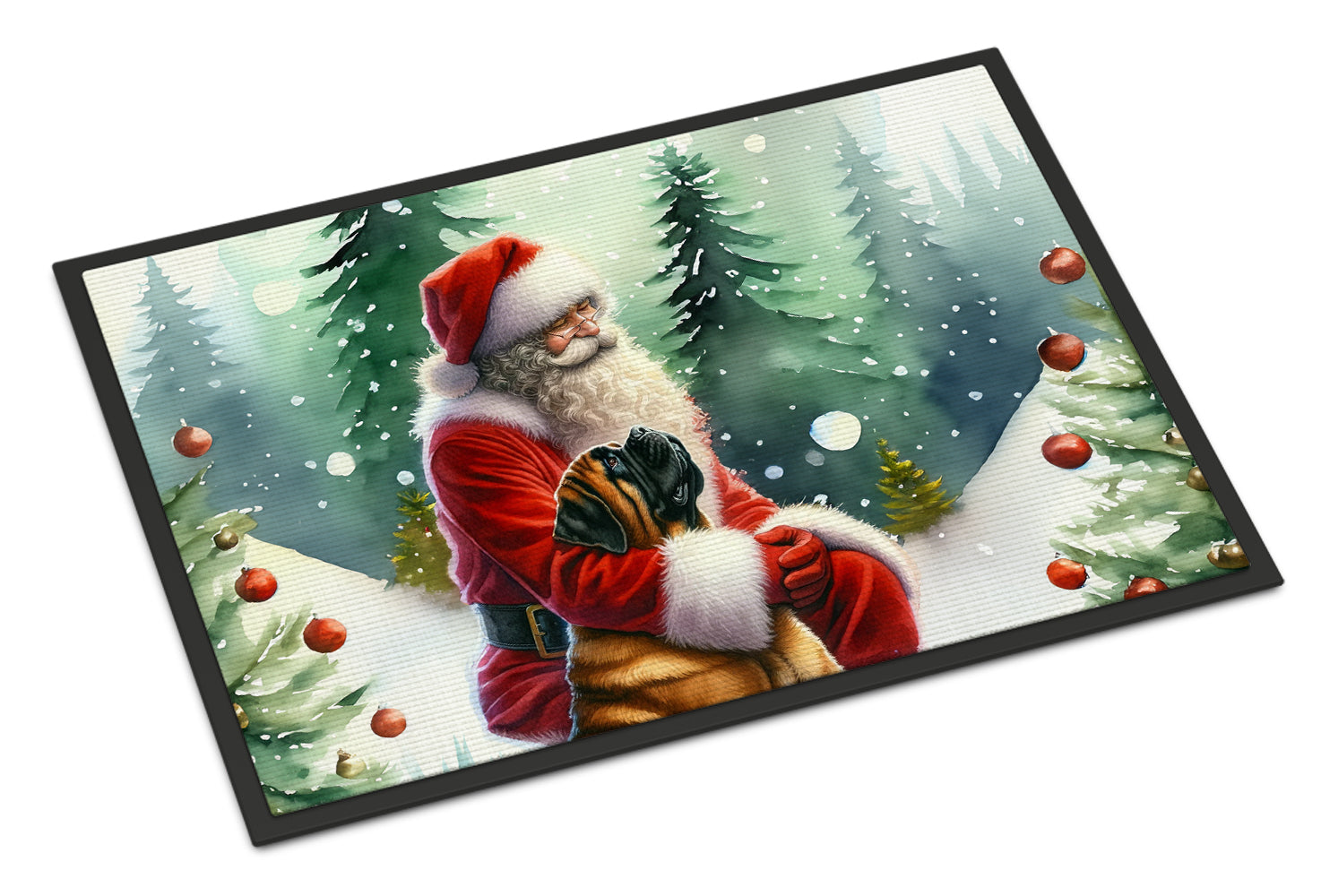 Mastiff and Santa Claus Doormat Indoor Outdoor 24H X 36W Front Door Mat Rugs for Entryway, Non Slip Washable Low Pile,