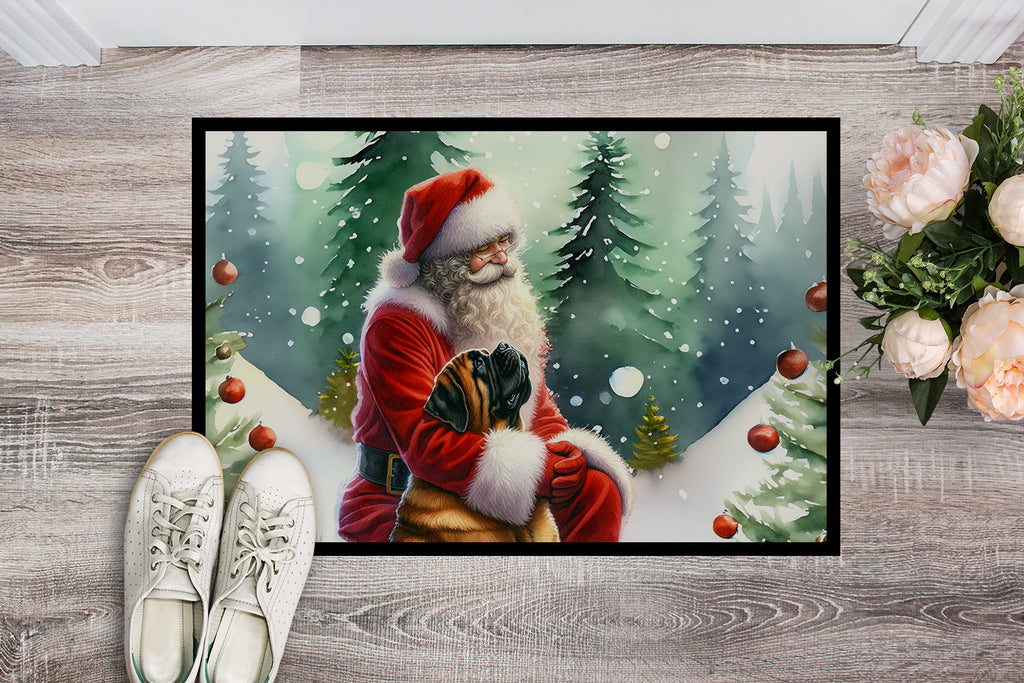 Mastiff and Santa Claus Doormat Indoor Outdoor 18H X 27W Front Door Mat Rugs for Entryway, Non Slip Washable