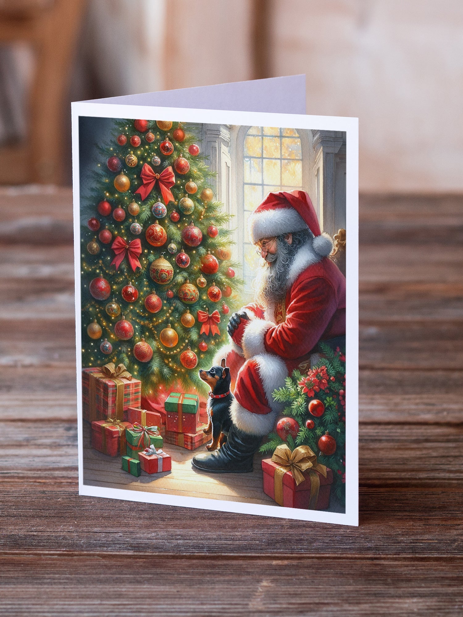 Miniature Pinscher and Santa Claus Greeting Cards Pack of 8 Blank Cards with Envelopes Whimsical A7 Size 5x7