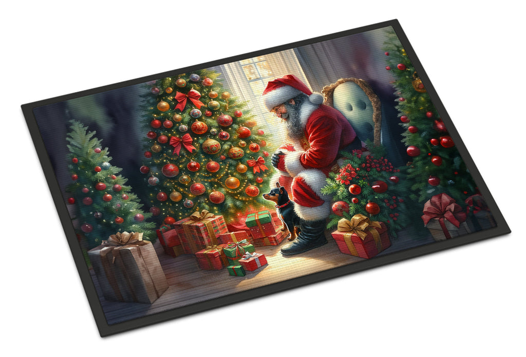Miniature Pinscher and Santa Claus Doormat Indoor Outdoor 24H X 36W Front Door Mat Rugs for Entryway, Non Slip Washable Low Pile,