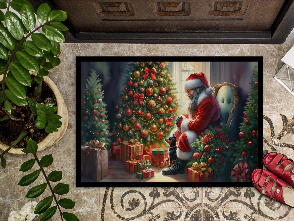 Miniature Pinscher and Santa Claus Doormat Indoor Outdoor 18H X 27W Front Door Mat Rugs for Entryway, Non Slip Washable