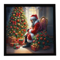 Miniature Pinscher and Santa Claus Framed Metal Print Bathroom, Kitchen, Office, Home Decor Wall Art Ready to Hang, Square, 8X8