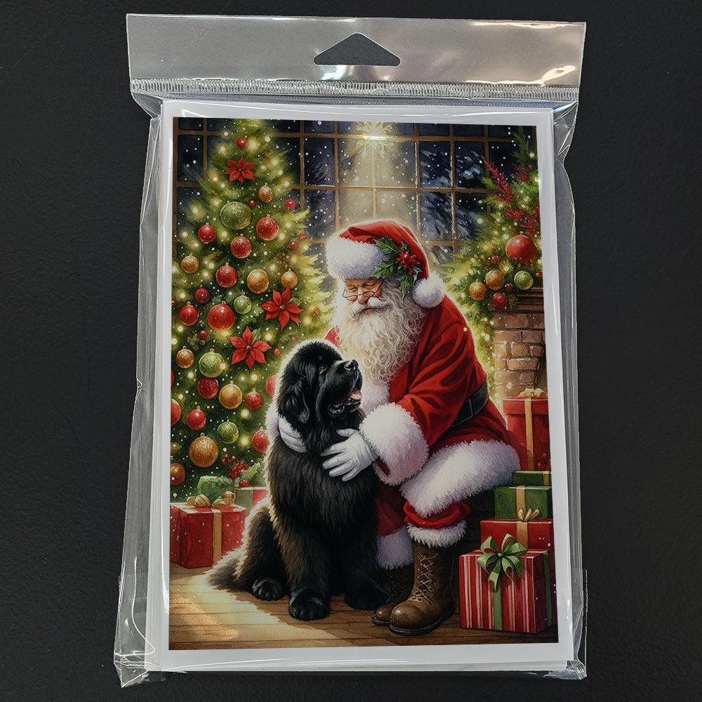 Newfoundland and Santa Claus Greeting Cards Pack of 8 Blank Cards with Envelopes Whimsical A7 Size 5x7