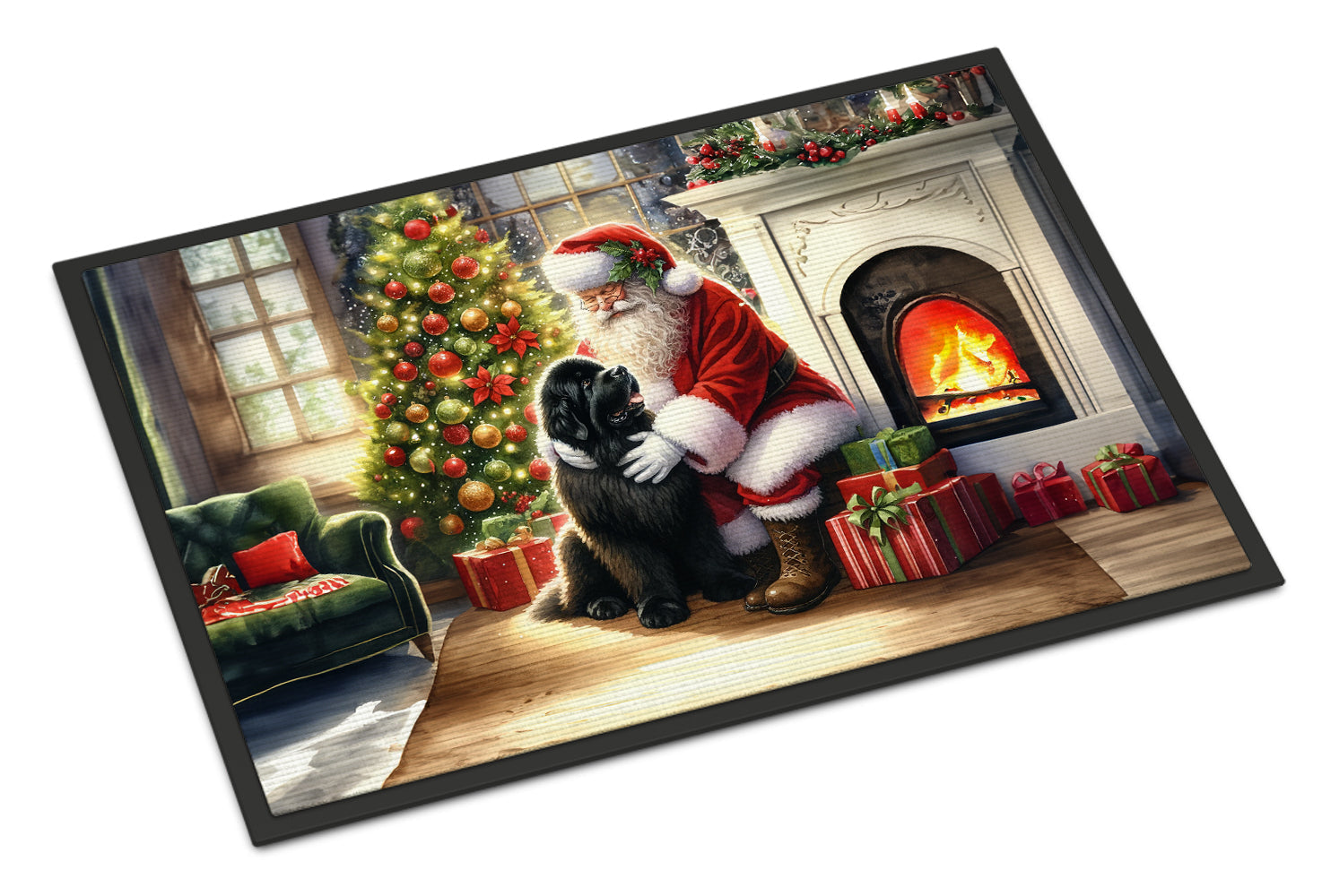 Newfoundland and Santa Claus Doormat Indoor Outdoor 18H X 27W Front Door Mat Rugs for Entryway, Non Slip Washable