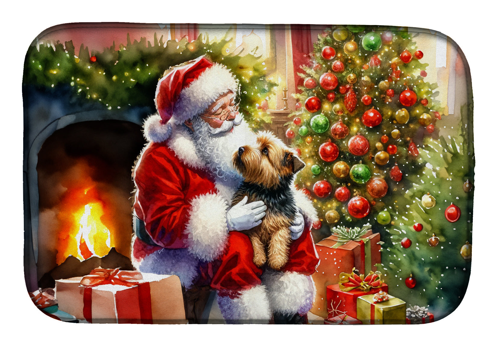 Norfolk Terrier and Santa Claus Dish Drying Mat Absorbent Dish Drying Mat Pad for Kitchen Counter Dish Drainer Mat for Countertop, 14 x 21", Multicolor