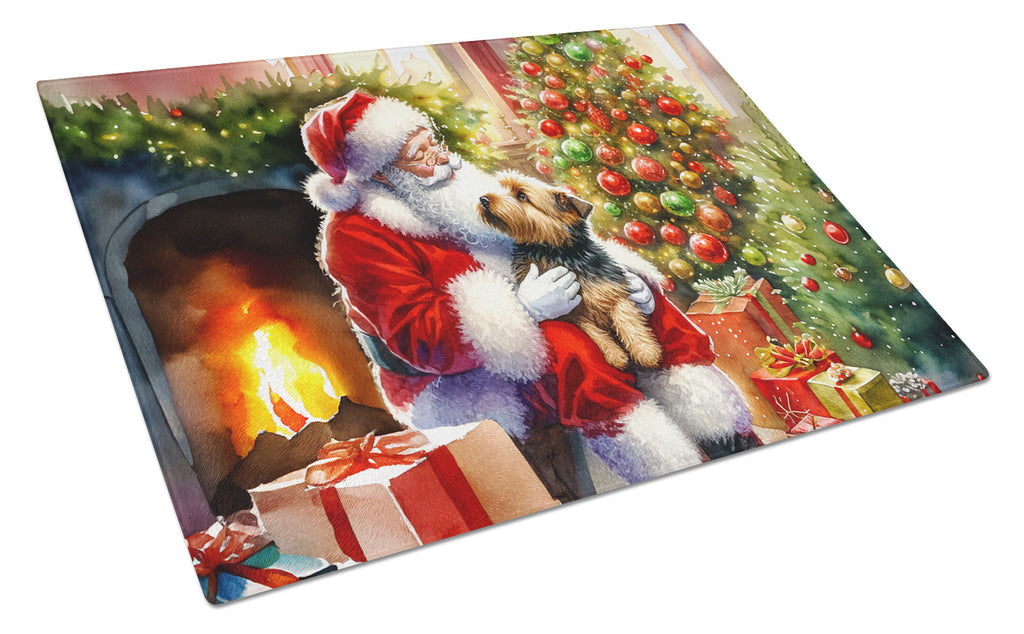 Norfolk Terrier and Santa Claus Cutting Board Tempered Glass Kitchen Cutting Surface, Heat Resistant Chopping, Non-Slip Feet, Food Prep & Serving