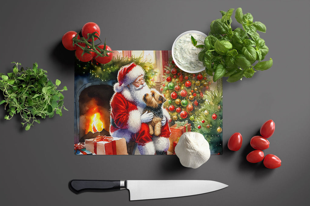Norfolk Terrier and Santa Claus Cutting Board Tempered Glass Kitchen Cutting Surface, Heat Resistant Chopping, Non-Slip Feet, Food Prep & Serving