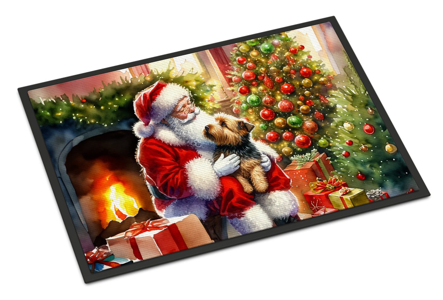 Norfolk Terrier and Santa Claus Doormat Indoor Outdoor 18H X 27W Front Door Mat Rugs for Entryway, Non Slip Washable