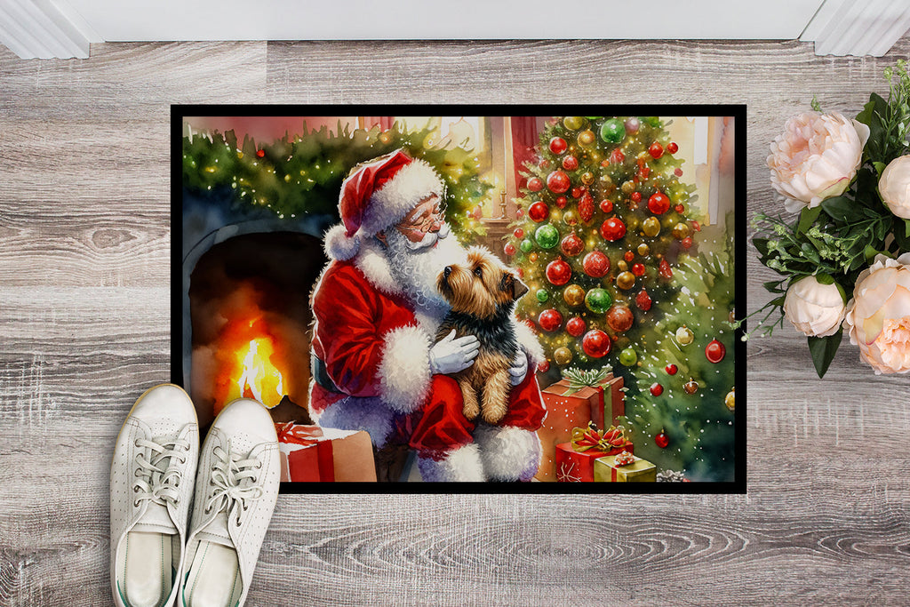 Norfolk Terrier and Santa Claus Doormat Indoor Outdoor 18H X 27W Front Door Mat Rugs for Entryway, Non Slip Washable