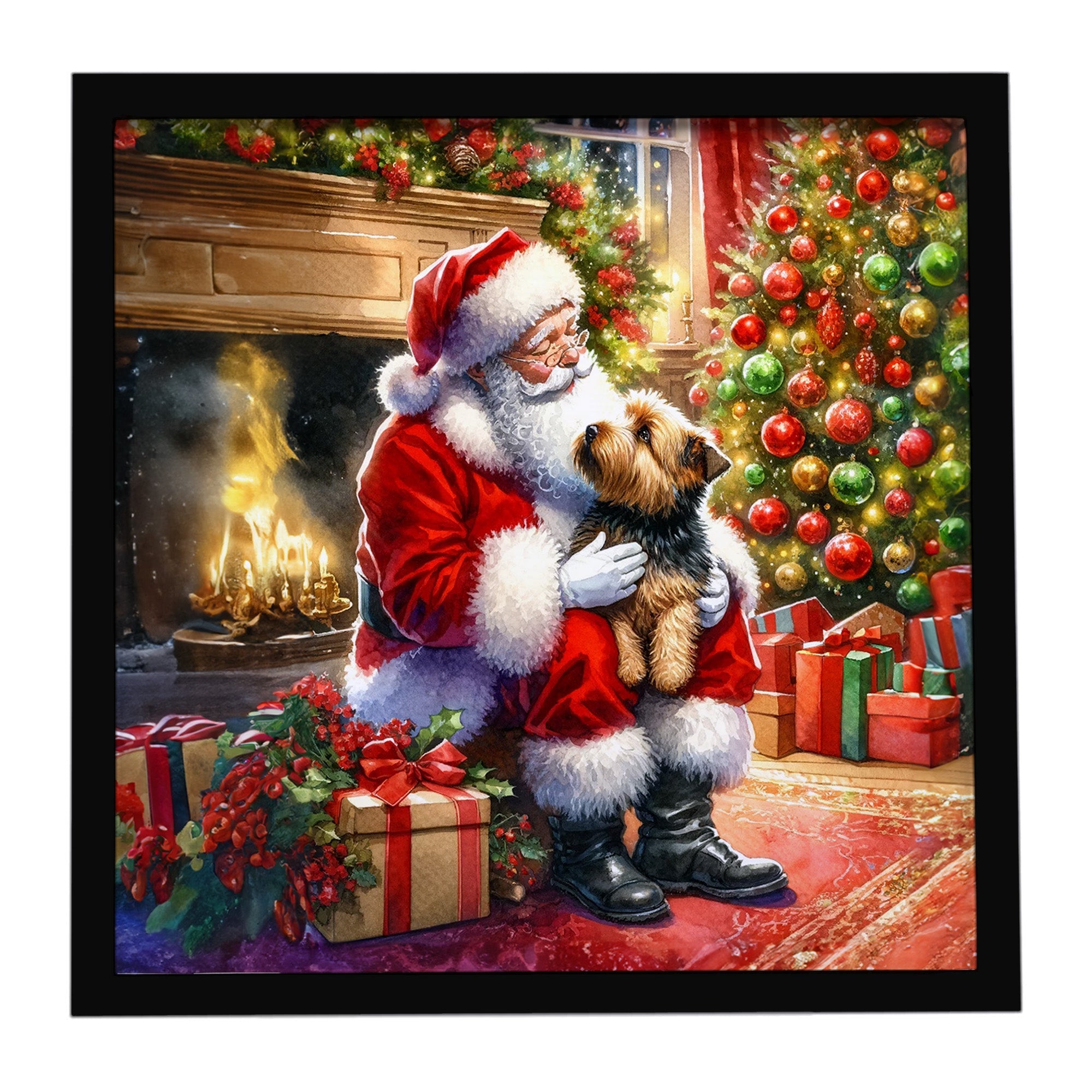 Norfolk Terrier and Santa Claus Framed Metal Print Bathroom, Kitchen, Office, Home Decor Wall Art Ready to Hang, Square, 8X8