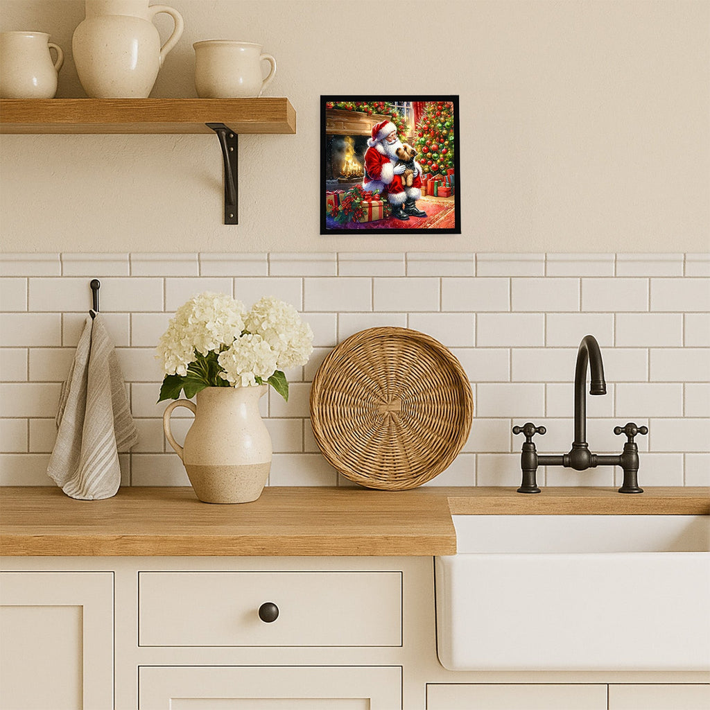 Norfolk Terrier and Santa Claus Framed Metal Print Bathroom, Kitchen, Office, Home Decor Wall Art Ready to Hang, Square, 8X8