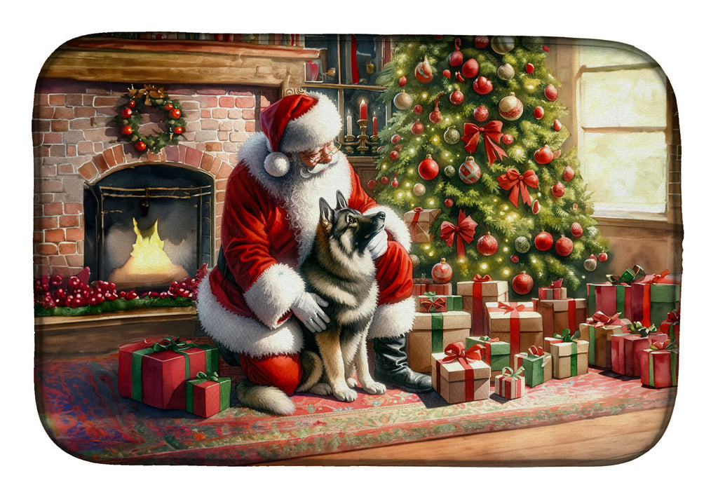 Norwegian Elkhound and Santa Claus Dish Drying Mat Absorbent Dish Drying Mat Pad for Kitchen Counter Dish Drainer Mat for Countertop, 14 x 21", Multicolor