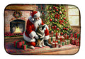 Norwegian Elkhound and Santa Claus Dish Drying Mat Absorbent Dish Drying Mat Pad for Kitchen Counter Dish Drainer Mat for Countertop, 14 x 21", Multicolor