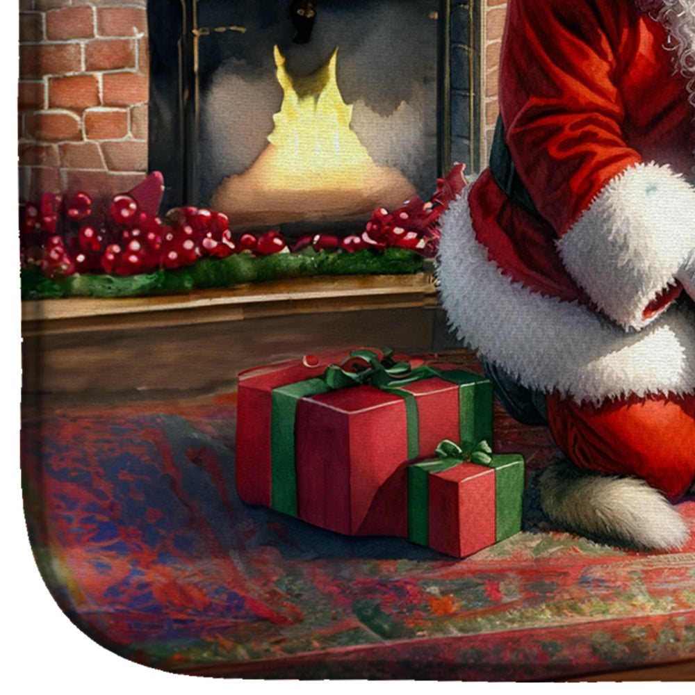 Norwegian Elkhound and Santa Claus Dish Drying Mat Absorbent Dish Drying Mat Pad for Kitchen Counter Dish Drainer Mat for Countertop, 14 x 21", Multicolor