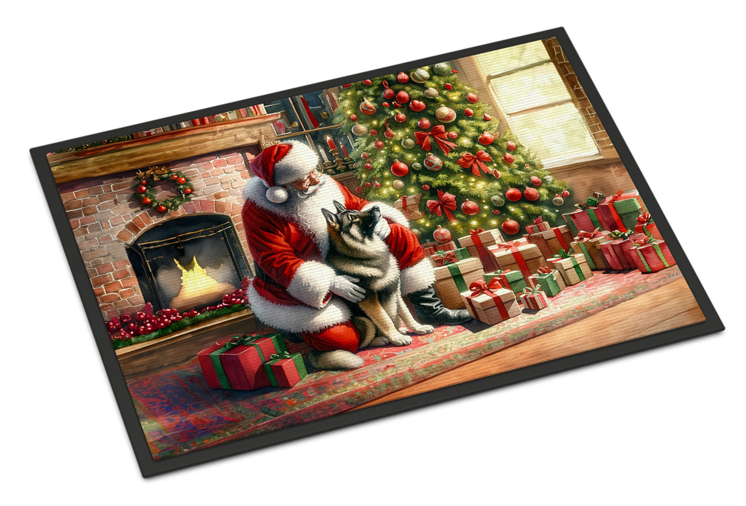 Norwegian Elkhound and Santa Claus Doormat Indoor Outdoor 18H X 27W Front Door Mat Rugs for Entryway, Non Slip Washable