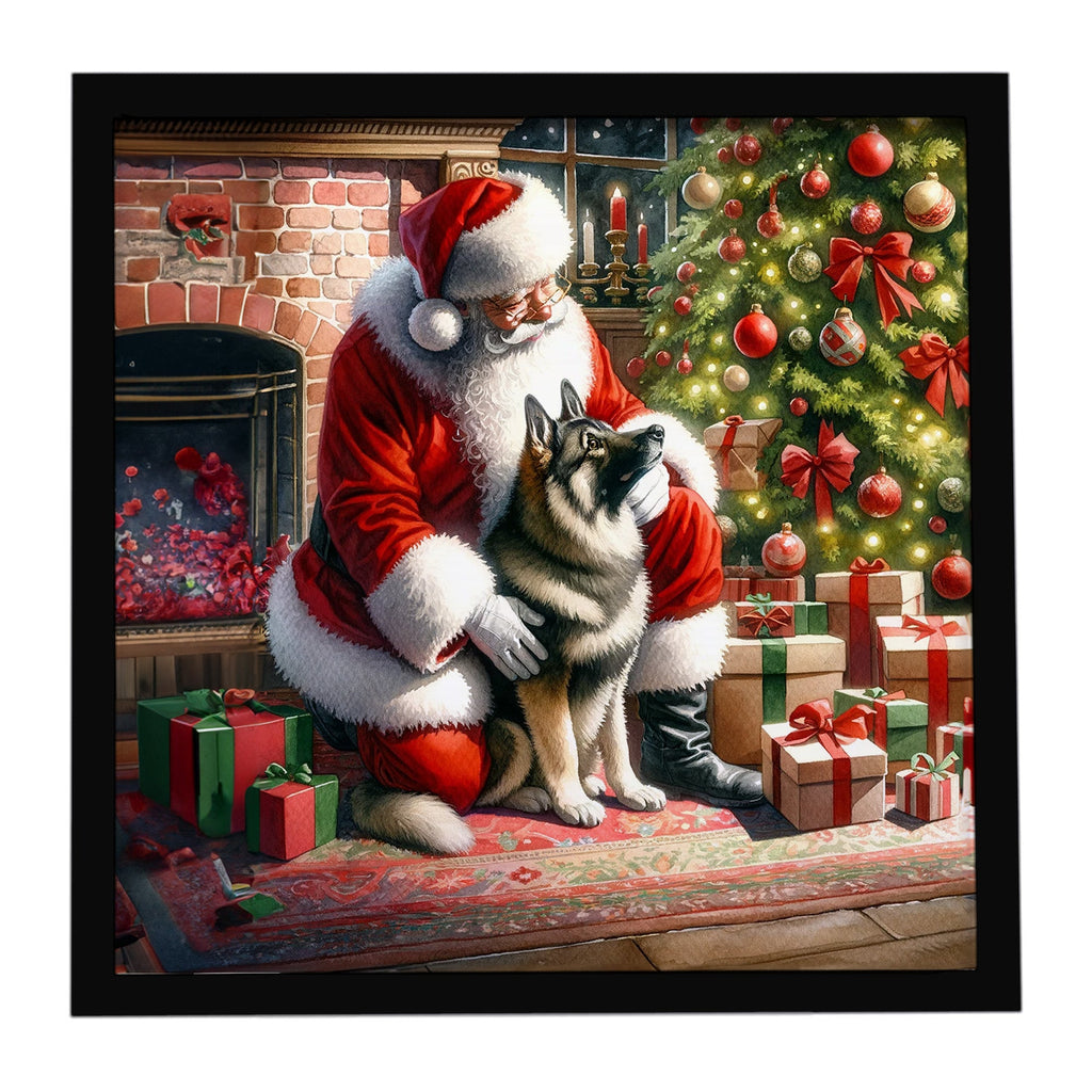 Norwegian Elkhound and Santa Claus Framed Metal Print Bathroom, Kitchen, Office, Home Decor Wall Art Ready to Hang, Square, 8X8