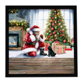 Black Pug and Santa Claus Framed Metal Print Bathroom, Kitchen, Office, Home Decor Wall Art Ready to Hang, Square, 8X8