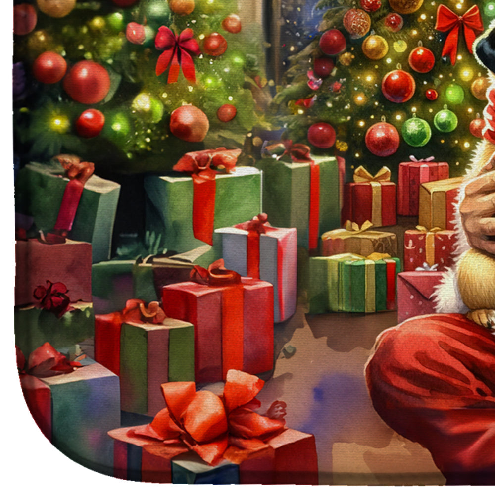 Fawn Pug and Santa Claus Dish Drying Mat Absorbent Dish Drying Mat Pad for Kitchen Counter Dish Drainer Mat for Countertop, 14 x 21", Multicolor