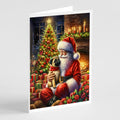Fawn Pug and Santa Claus Greeting Cards Pack of 8 Blank Cards with Envelopes Whimsical A7 Size 5x7