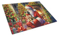 Fawn Pug and Santa Claus Cutting Board Tempered Glass Kitchen Cutting Surface, Heat Resistant Chopping, Non-Slip Feet, Food Prep & Serving