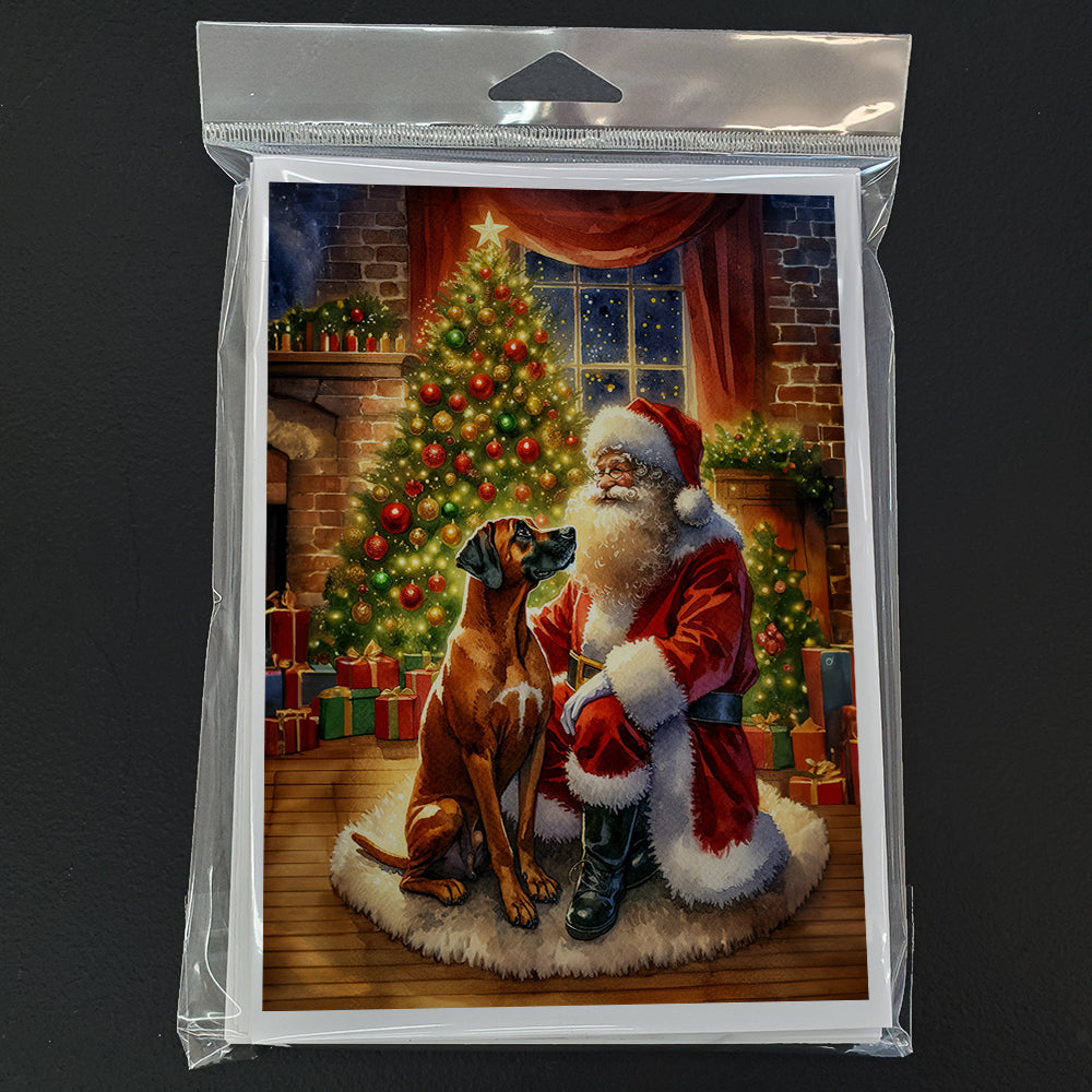 Rhodesian Ridgeback and Santa Claus Greeting Cards Pack of 8 Blank Cards with Envelopes Whimsical A7 Size 5x7