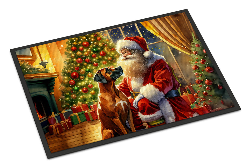 Rhodesian Ridgeback and Santa Claus Doormat Indoor Outdoor 18H X 27W Front Door Mat Rugs for Entryway, Non Slip Washable