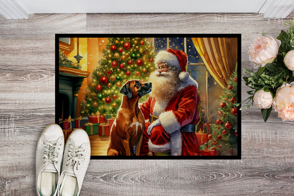 Rhodesian Ridgeback and Santa Claus Doormat Indoor Outdoor 18H X 27W Front Door Mat Rugs for Entryway, Non Slip Washable