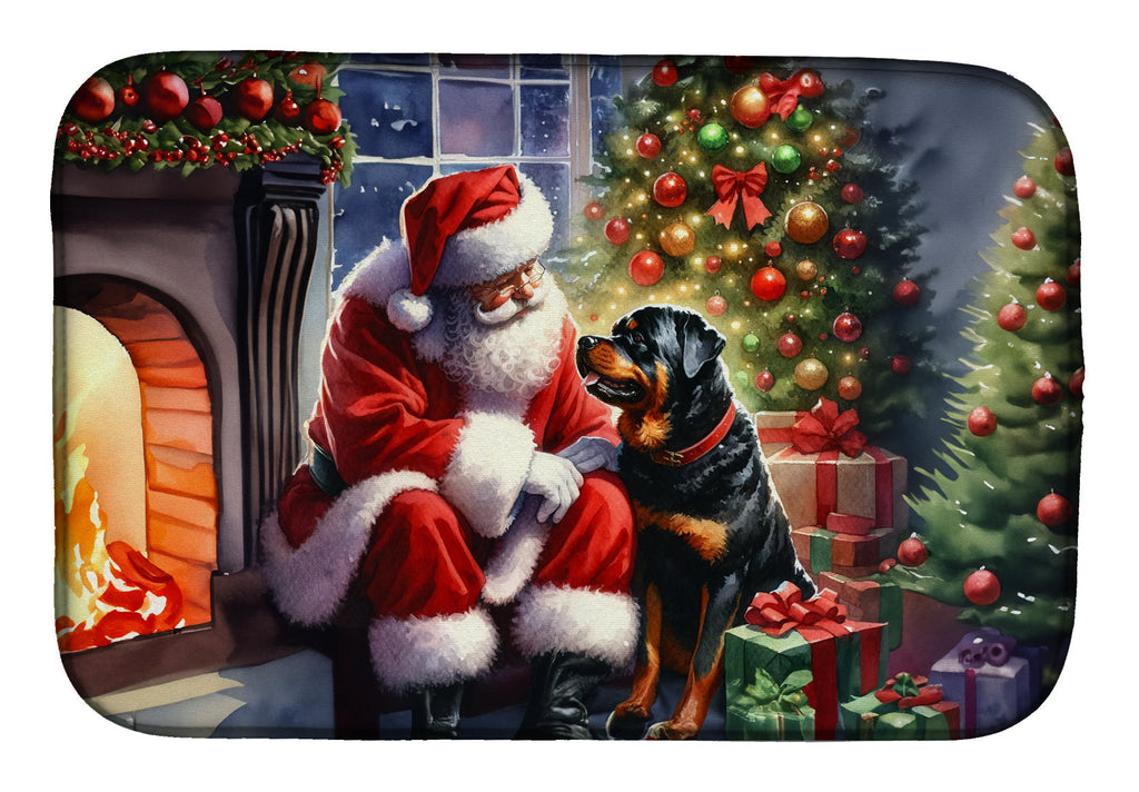 Rottweiler and Santa Claus Dish Drying Mat Absorbent Dish Drying Mat Pad for Kitchen Counter Dish Drainer Mat for Countertop, 14 x 21", Multicolor