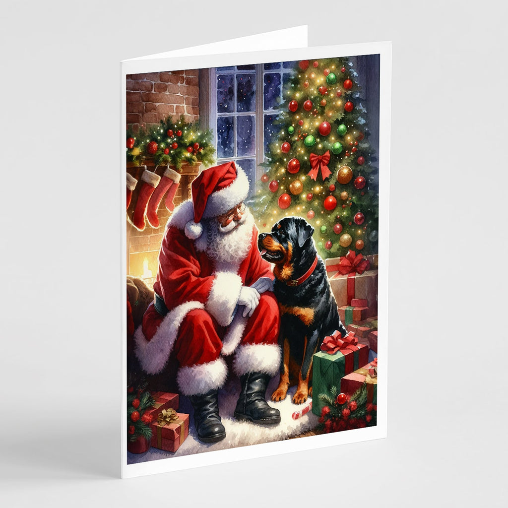 Rottweiler and Santa Claus Greeting Cards Pack of 8 Blank Cards with Envelopes Whimsical A7 Size 5x7