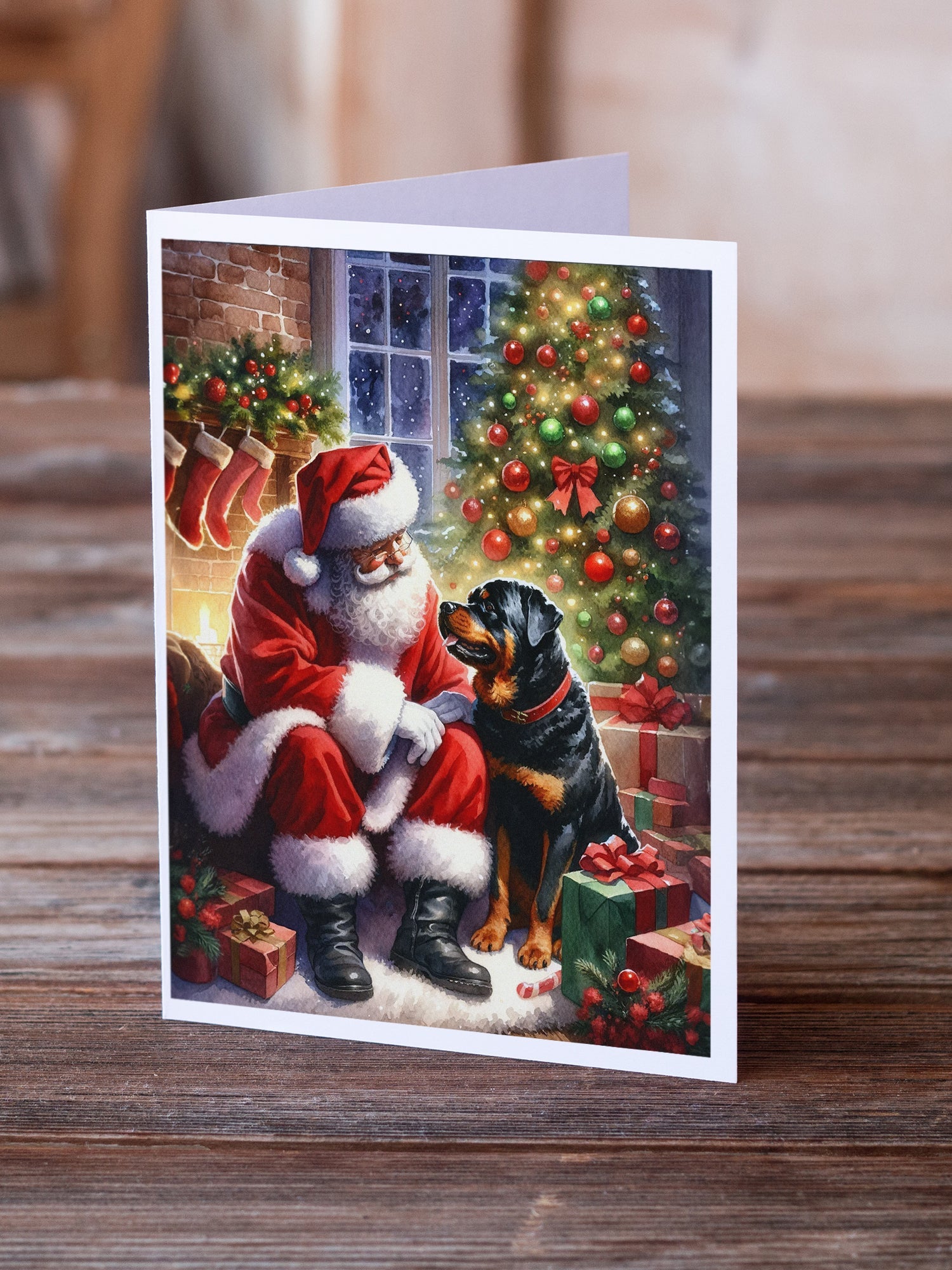 Rottweiler and Santa Claus Greeting Cards Pack of 8 Blank Cards with Envelopes Whimsical A7 Size 5x7