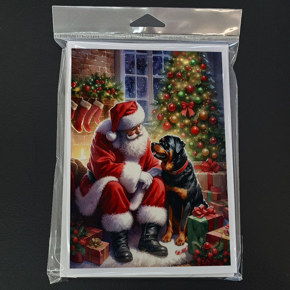 Rottweiler and Santa Claus Greeting Cards Pack of 8 Blank Cards with Envelopes Whimsical A7 Size 5x7