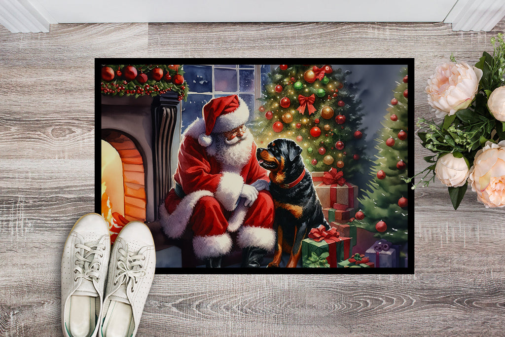Rottweiler and Santa Claus Doormat Indoor Outdoor 24H X 36W Front Door Mat Rugs for Entryway, Non Slip Washable Low Pile,