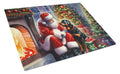Rottweiler and Santa Claus Cutting Board Tempered Glass Kitchen Cutting Surface, Heat Resistant Chopping, Non-Slip Feet, Food Prep & Serving