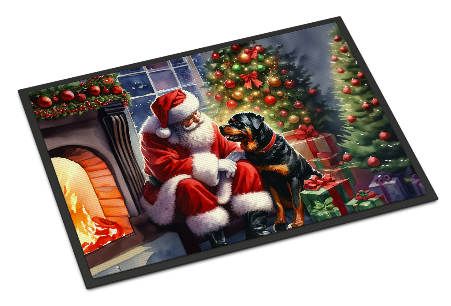 Rottweiler and Santa Claus Doormat Indoor Outdoor 18H X 27W Front Door Mat Rugs for Entryway, Non Slip Washable