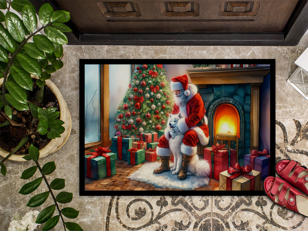 Samoyed and Santa Claus Doormat Indoor Outdoor 24H X 36W Front Door Mat Rugs for Entryway, Non Slip Washable Low Pile,