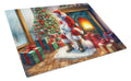 Samoyed and Santa Claus Cutting Board Tempered Glass Kitchen Cutting Surface, Heat Resistant Chopping, Non-Slip Feet, Food Prep & Serving