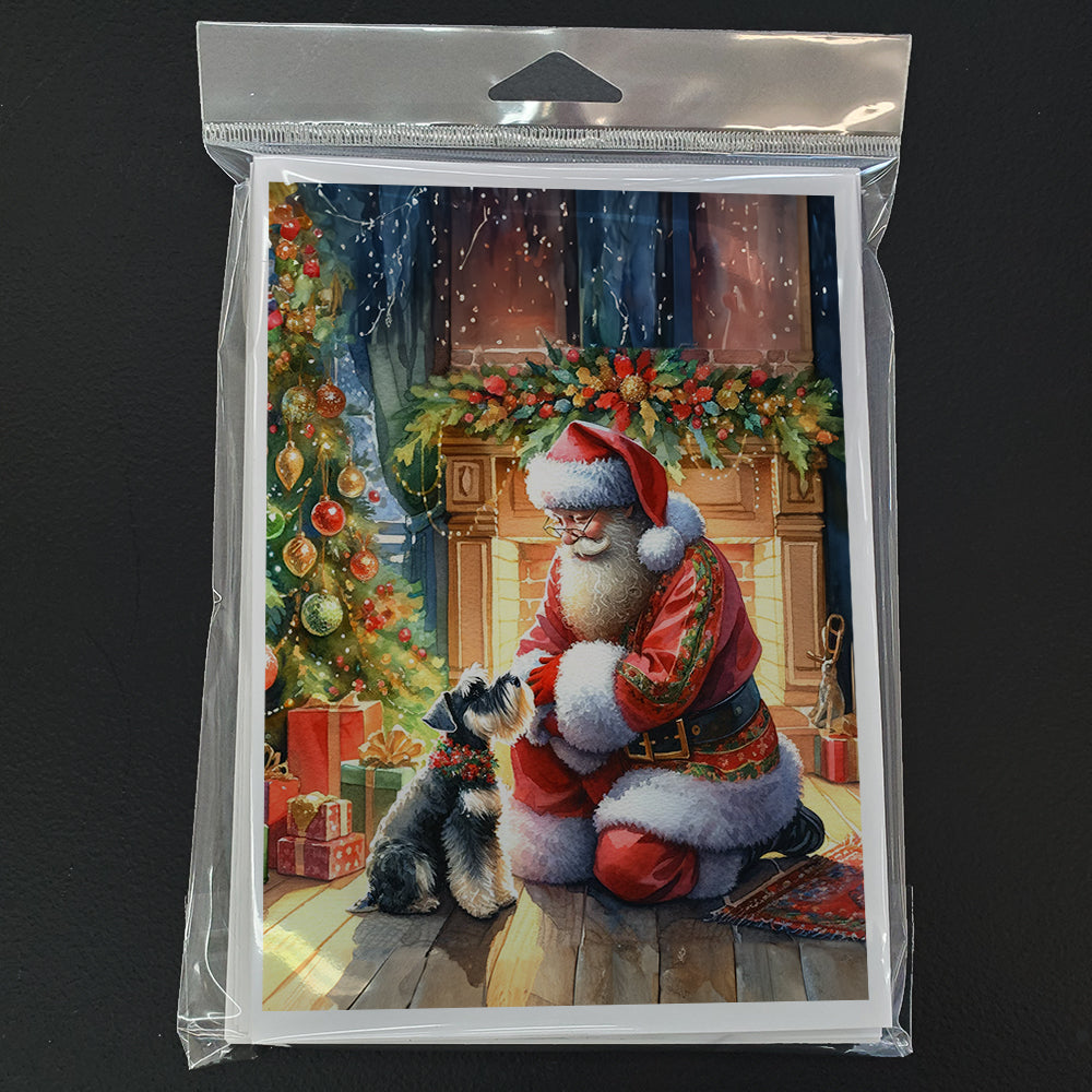 Schnauzer and Santa Claus Greeting Cards Pack of 8 Blank Cards with Envelopes Whimsical A7 Size 5x7