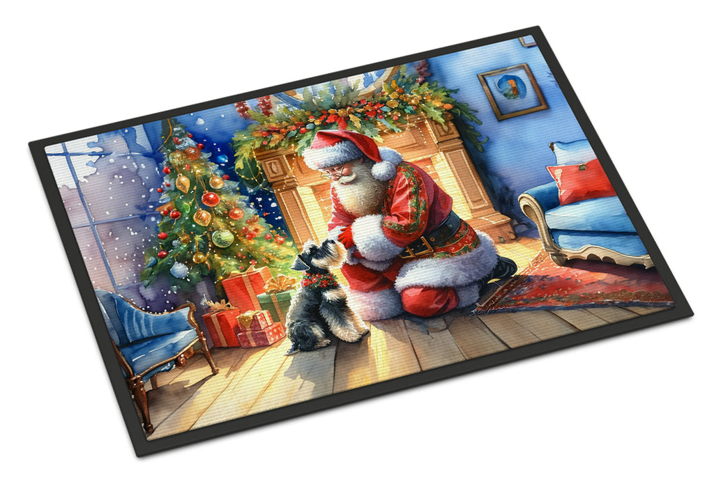 Schnauzer and Santa Claus Doormat Indoor Outdoor 24H X 36W Front Door Mat Rugs for Entryway, Non Slip Washable Low Pile,