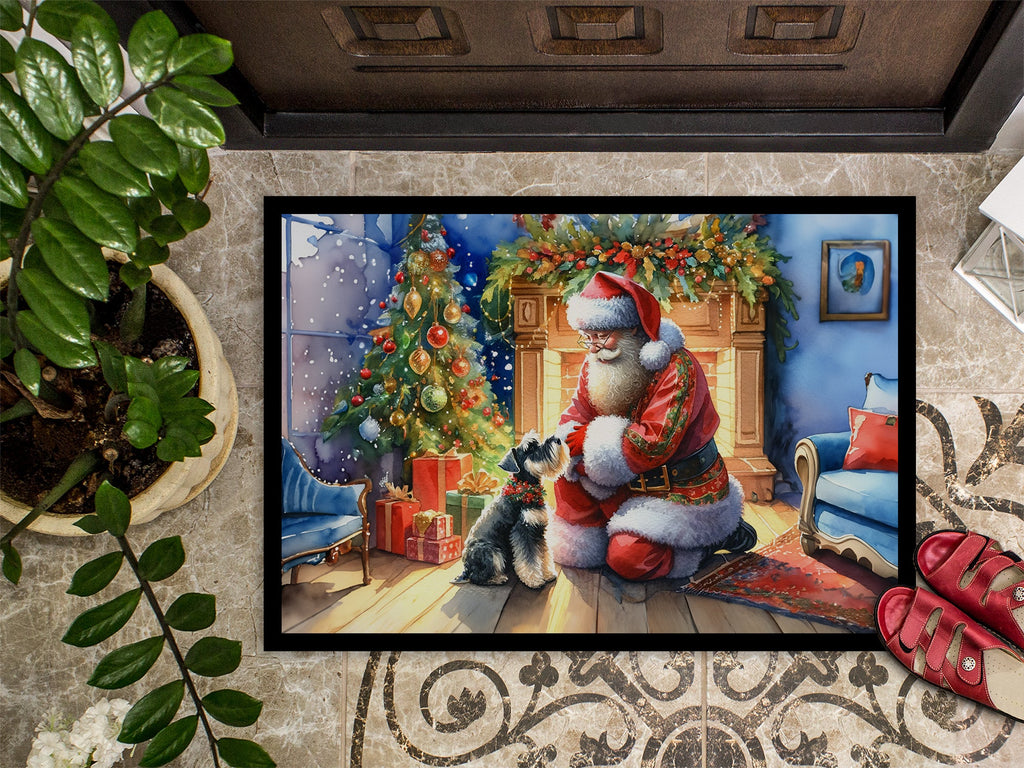 Schnauzer and Santa Claus Doormat Indoor Outdoor 24H X 36W Front Door Mat Rugs for Entryway, Non Slip Washable Low Pile,