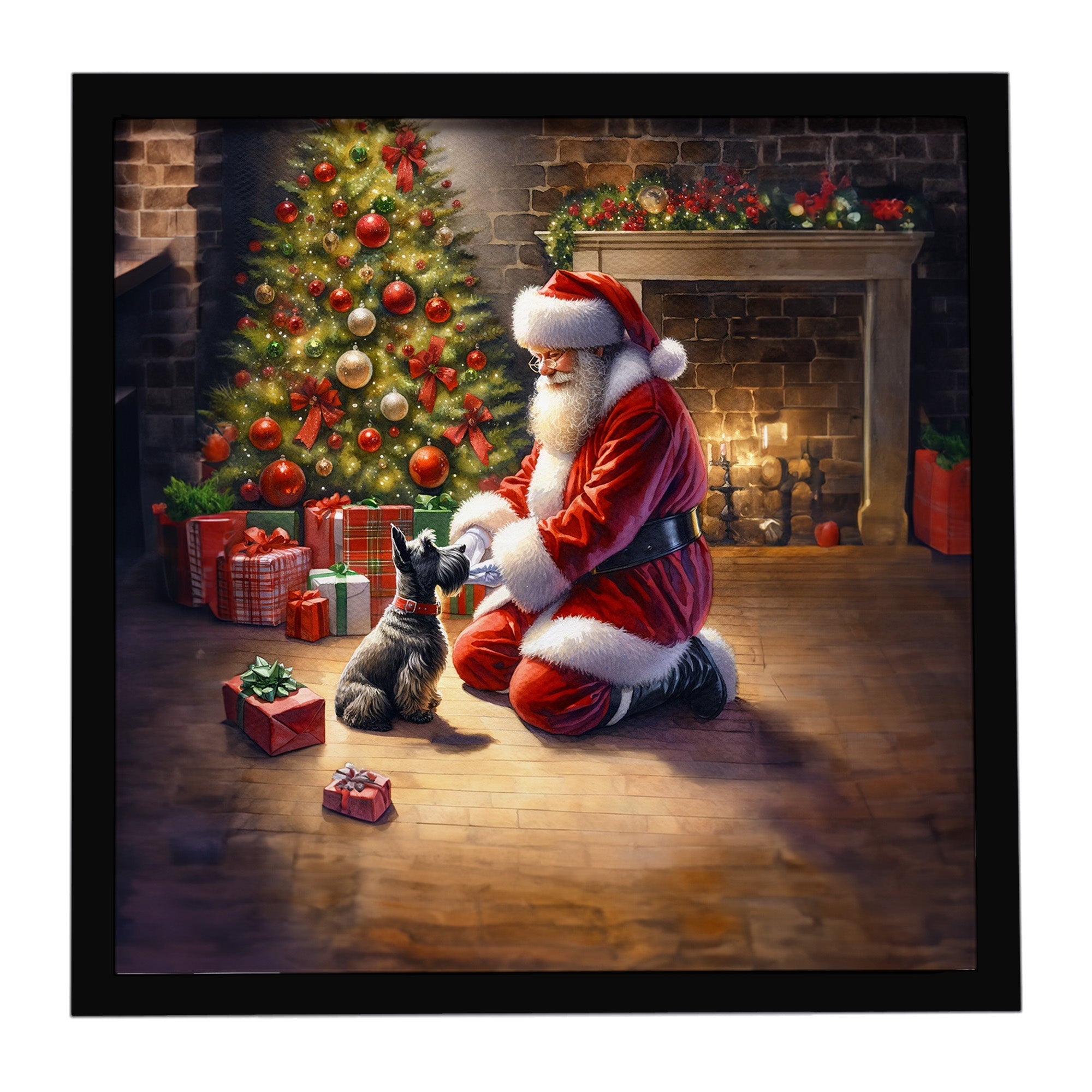 Scottish Terrier and Santa Claus Framed Metal Print Bathroom, Kitchen, Office, Home Decor Wall Art Ready to Hang, Square, 8X8